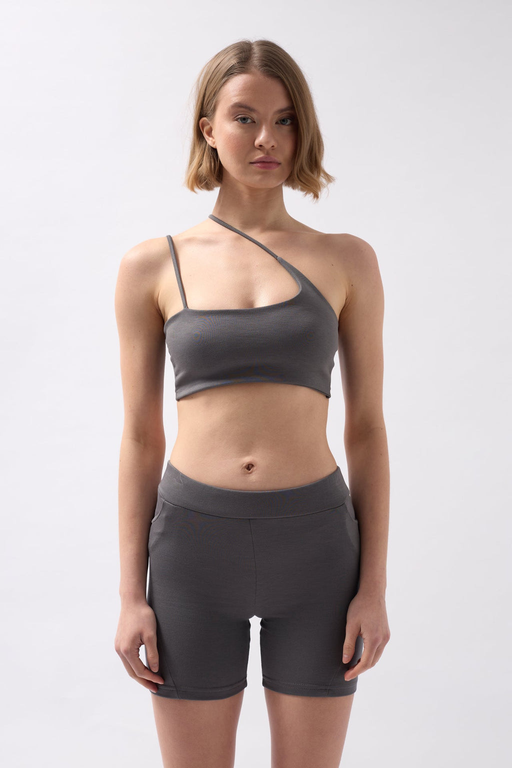 Pocket Detail Biker Gray Shorts