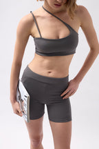 Pocket Detail Biker Gray Shorts