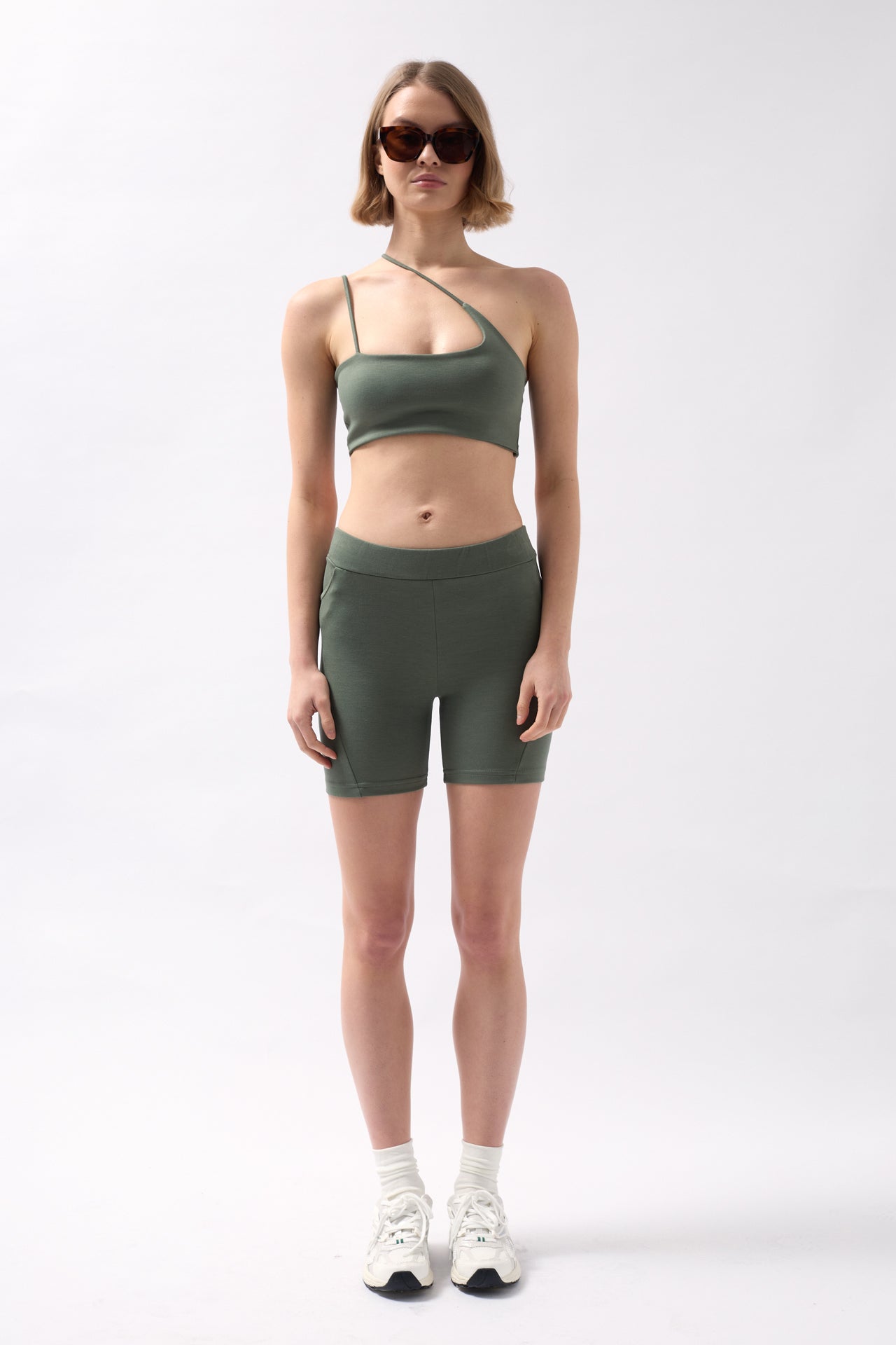 Pocket Detail Biker Khaki Shorts