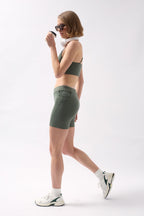 Pocket Detail Biker Khaki Shorts