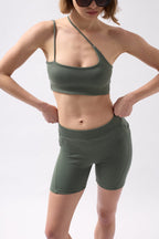 Pocket Detail Biker Khaki Shorts