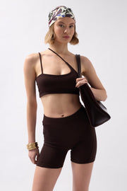 Pocket Detail Biker Brown Shorts