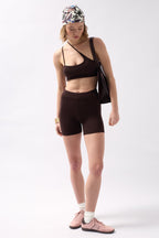 Pocket Detail Biker Brown Shorts