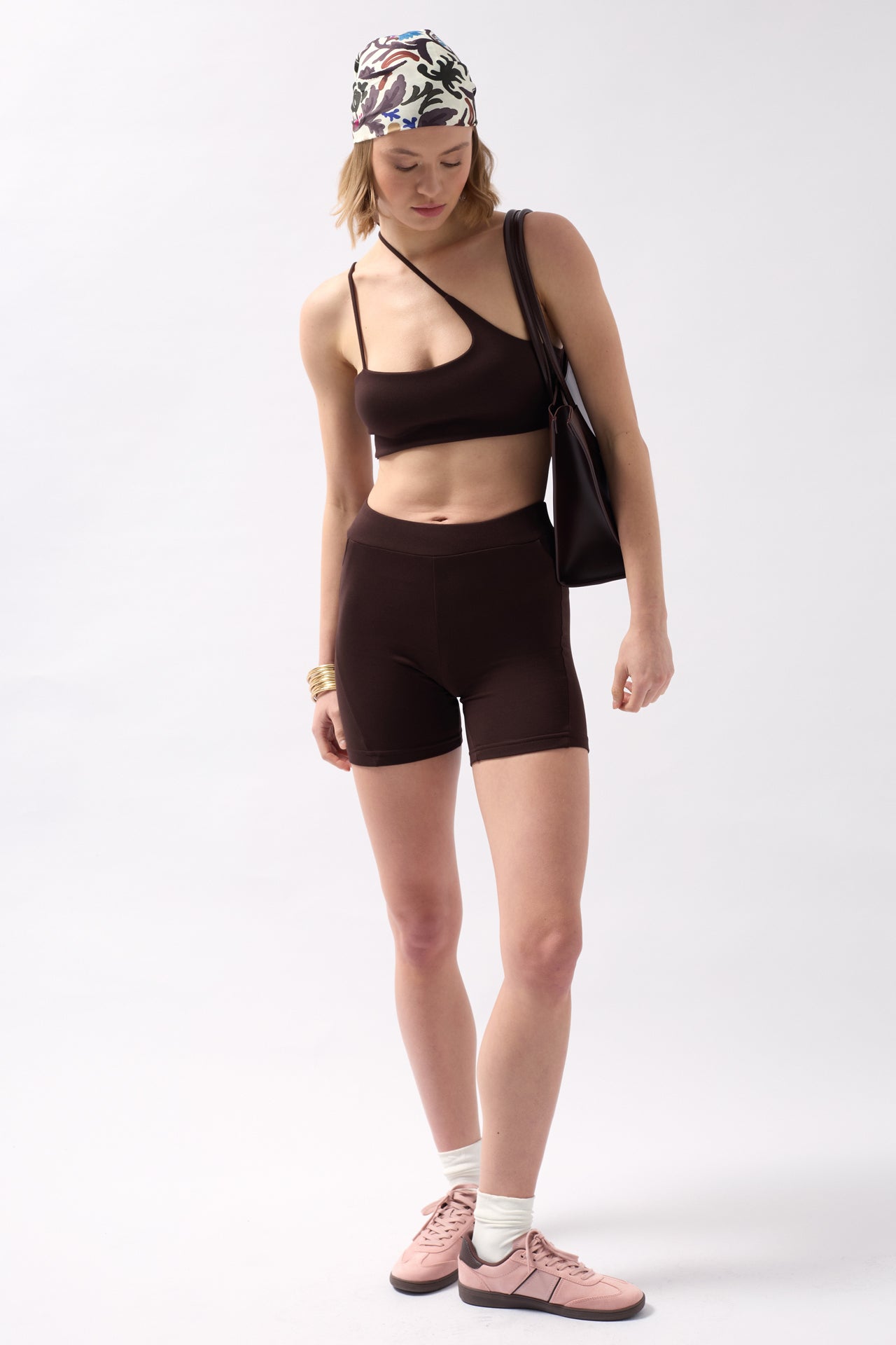 Pocket Detail Biker Brown Shorts