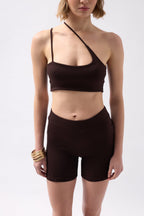 Pocket Detail Biker Brown Shorts