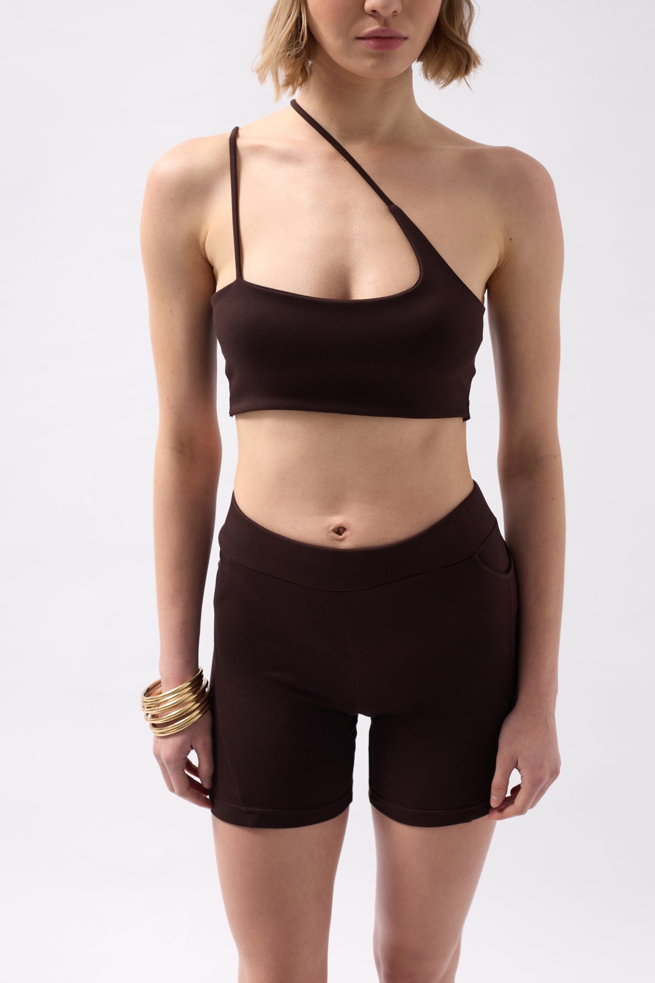 Pocket Detail Biker Brown Shorts