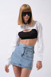 Denim Mini Blue Skirt with Pocket Detail