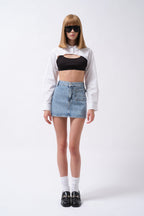 Pocket Detail Denim Mini Blue Skirt