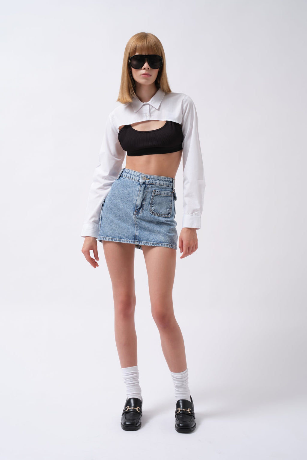 Pocket Detail Denim Mini Blue Skirt