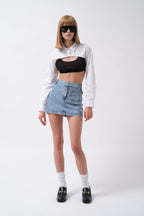 Pocket Detail Denim Mini Blue Skirt