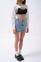 Pocket Detail Denim Mini Blue Skirt