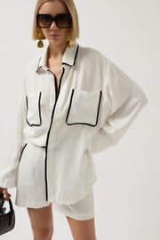 Pocket Detail Ecru Oversized Shirt