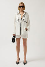 Pocket Detail Ecru Oversize Shirt