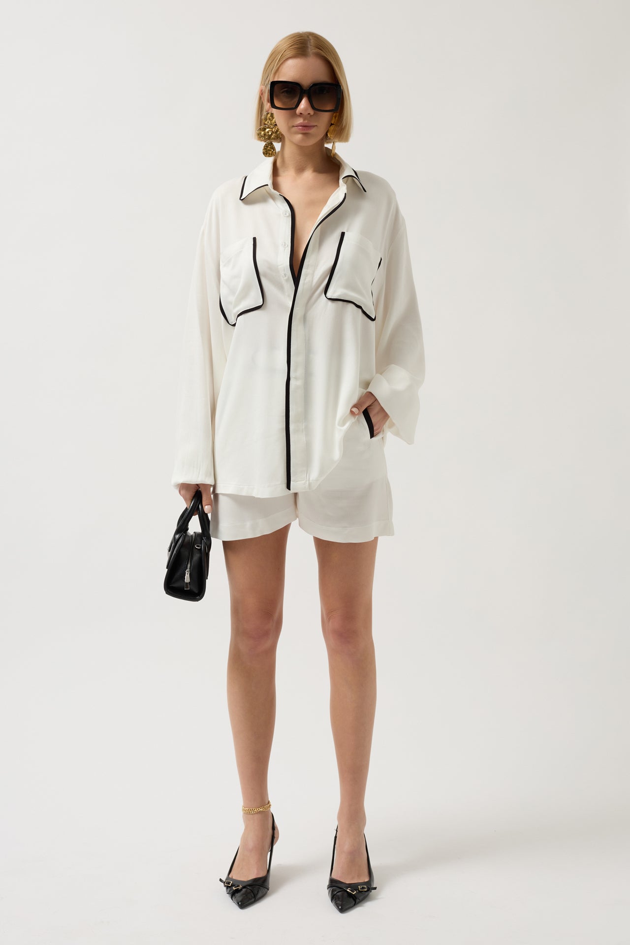 Pocket Detail Ecru Oversize Shirt