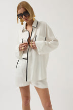 Pocket Detail Ecru Oversize Shirt