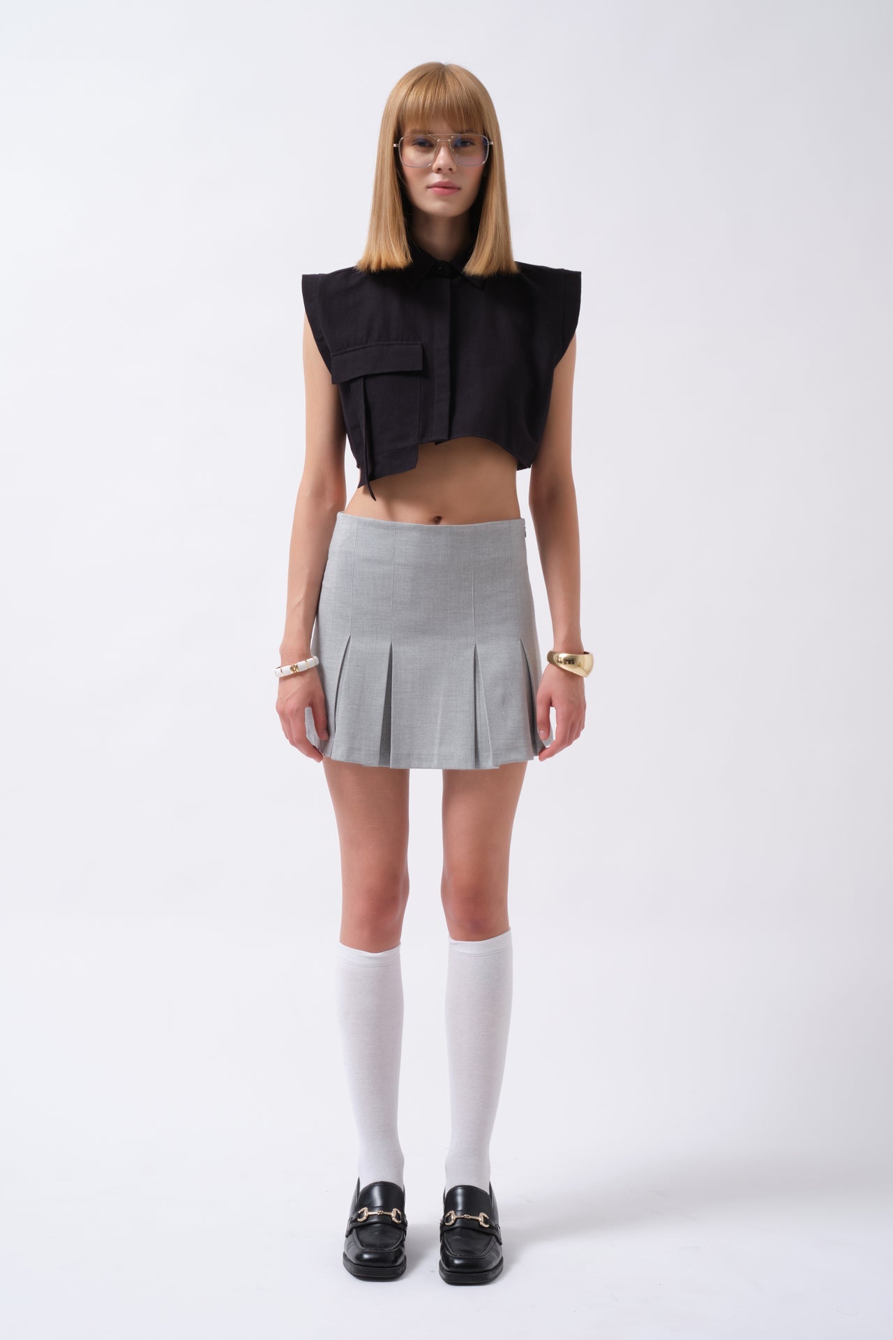 Pocket Detail Sleeveless Linen Black Shirt