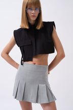 Pocket Detail Sleeveless Linen Black Shirt