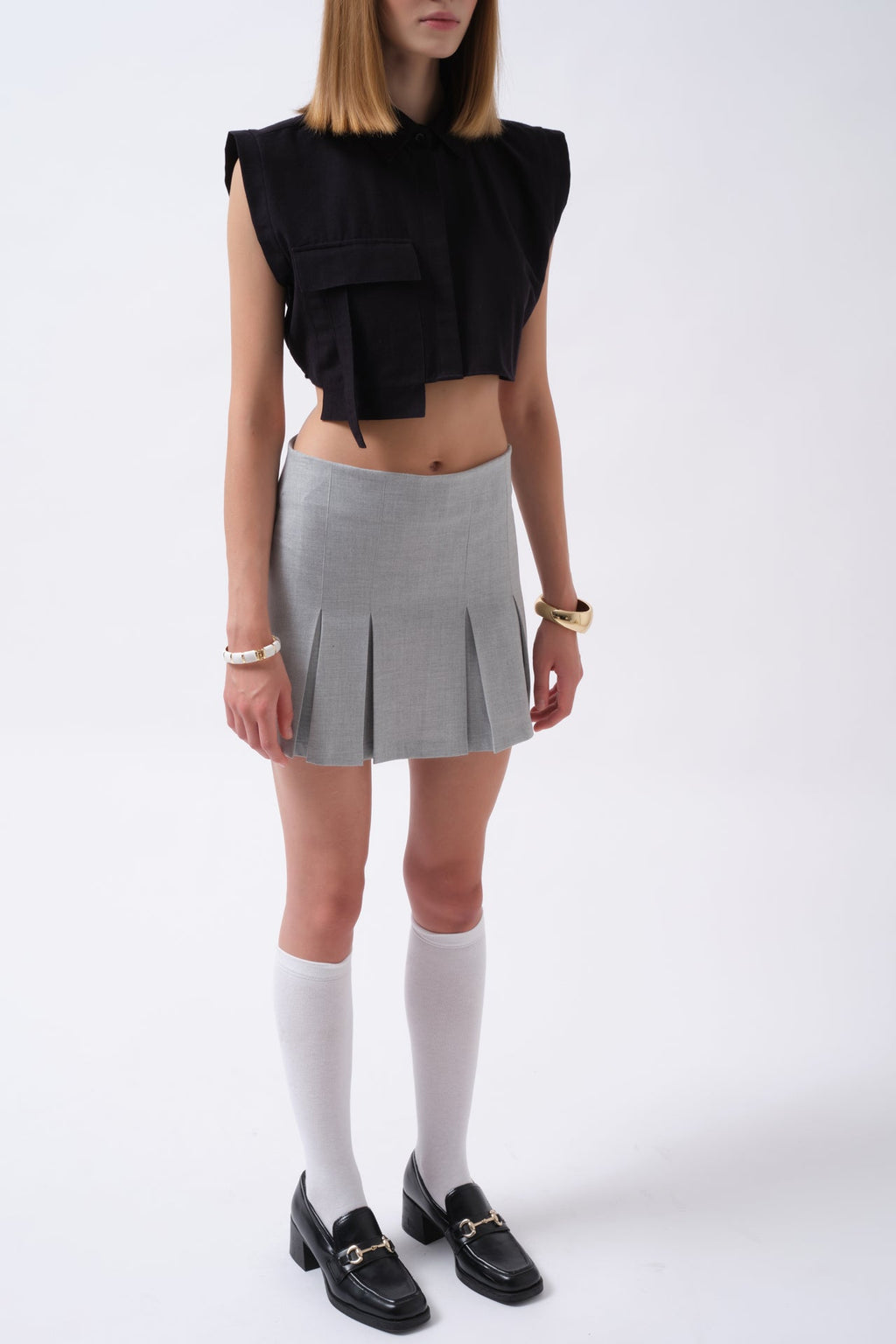 Pocket Detail Sleeveless Linen Black Shirt