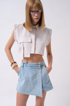 Pocket Detail Sleeveless Linen Gray Shirt
