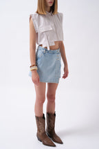 Pocket Detail Sleeveless Linen Gray Shirt