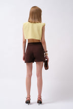 Pocket Detail Sleeveless Linen Yellow Shirt