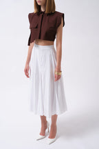 Pocket Detail Sleeveless Linen Brown Shirt