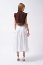Pocket Detail Sleeveless Linen Brown Shirt