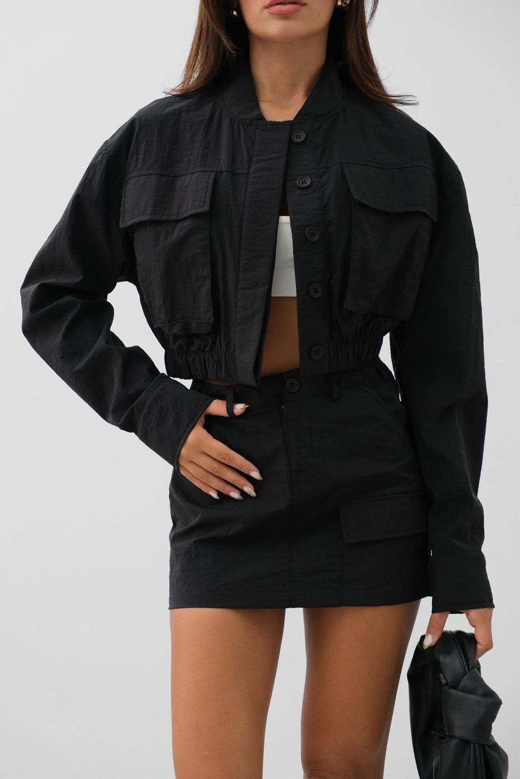 Pocket Detail Parasut Black Skirt