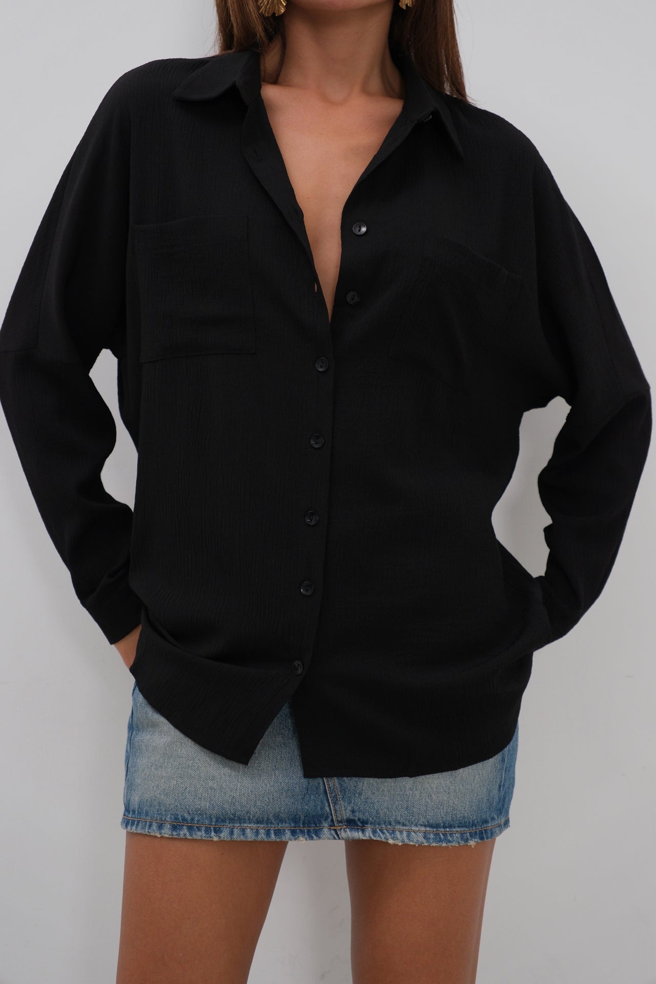 Pocket Detail Black Shirt