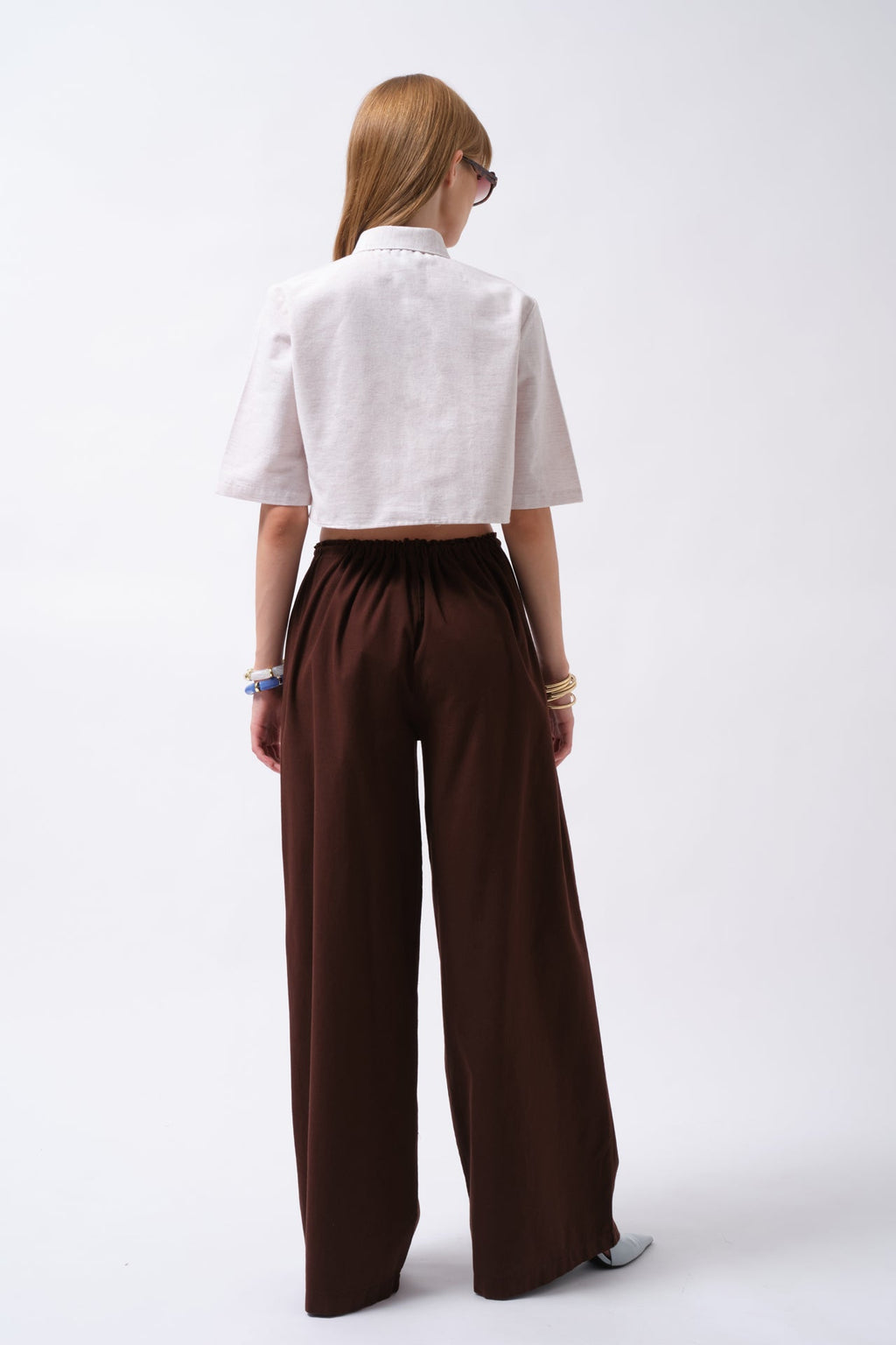 Pocket Detail Half Sleeve Crop Linen Gray Shirt