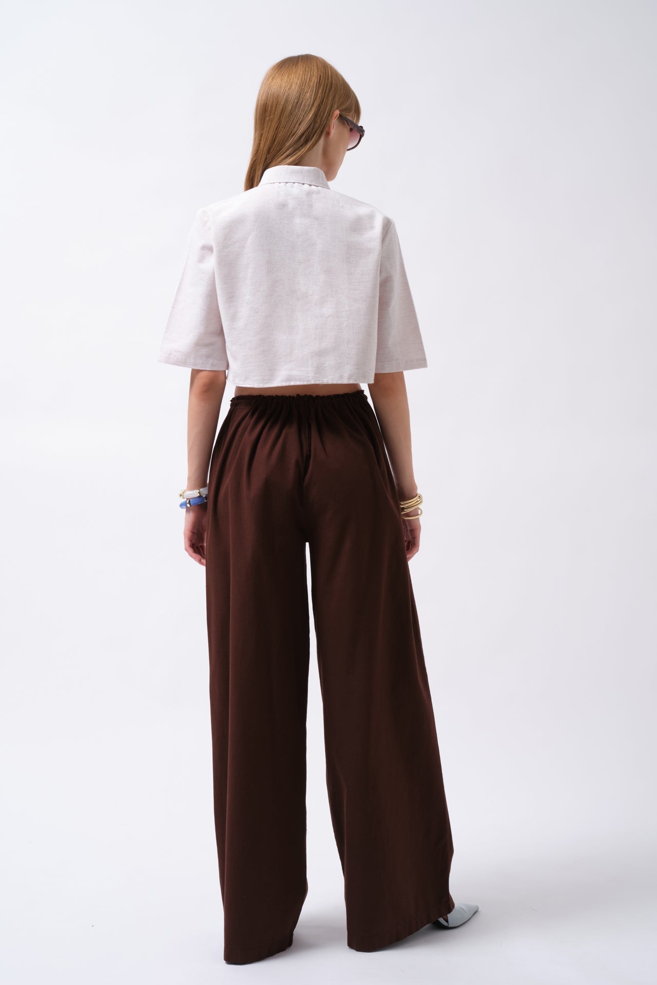 Pocket Detail Half Sleeve Crop Linen Gray Shirt