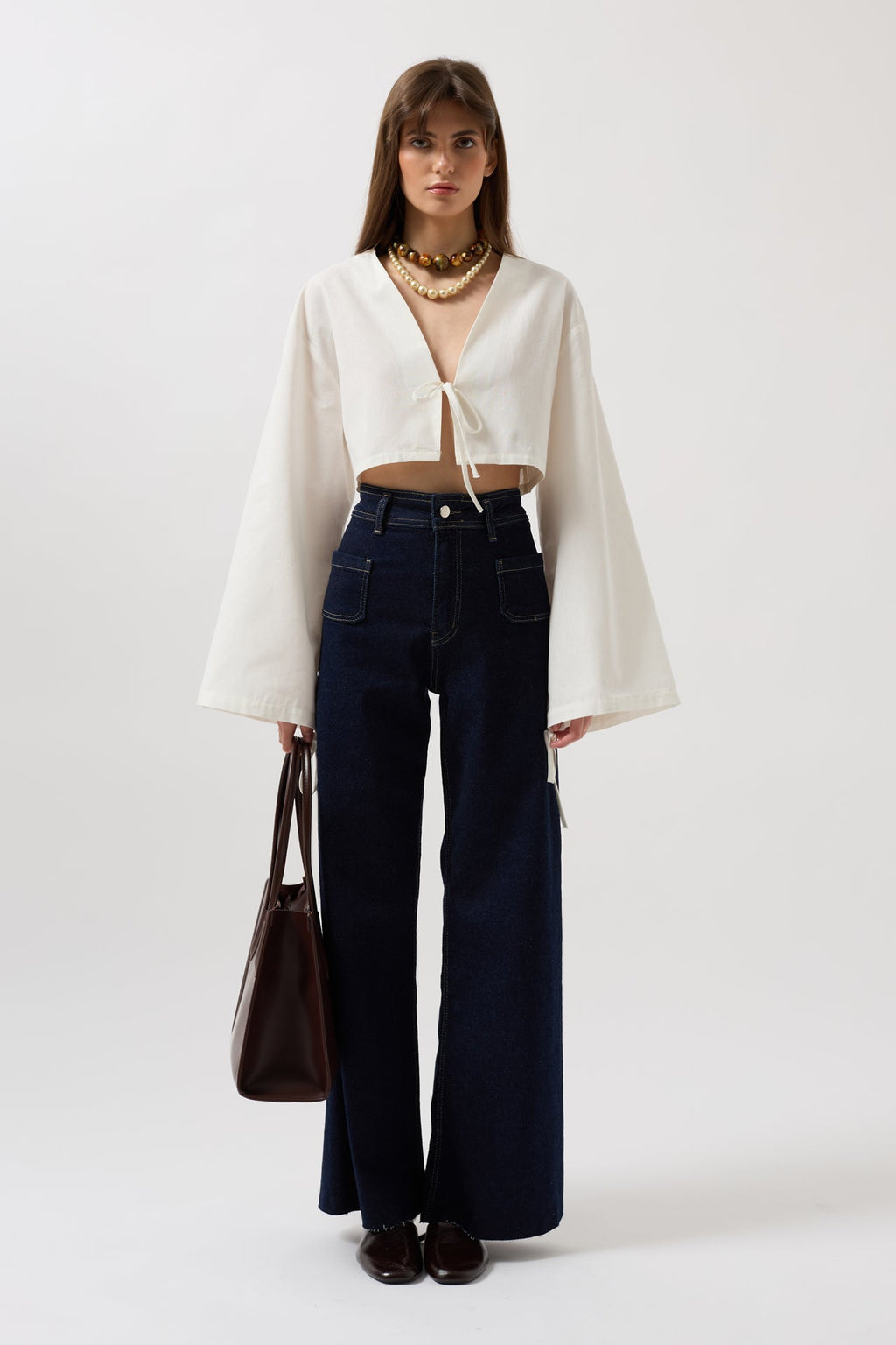Pocket Detail High Waist Navy Jeans