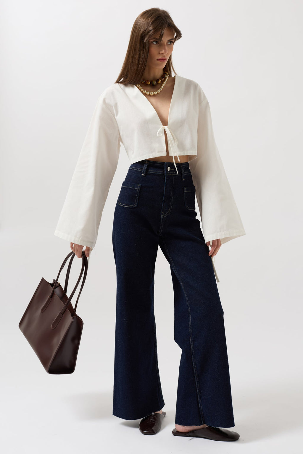 Pocket Detail High Waist Navy Jeans