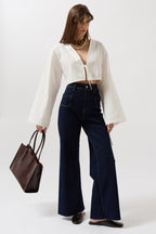 Pocket Detail High Waist Navy Jeans