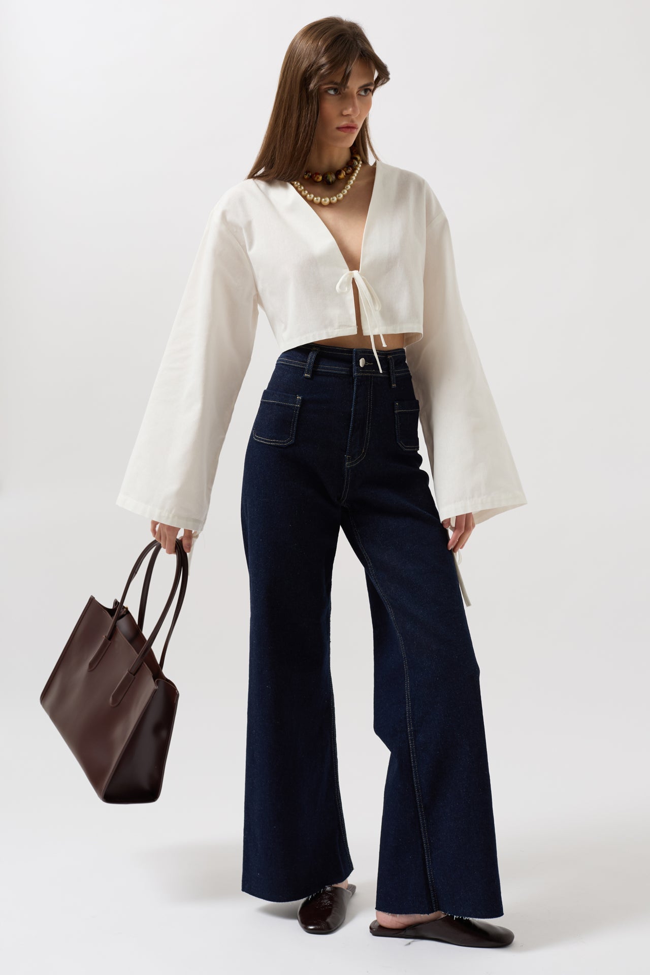 Pocket Detail High Waist Navy Jeans
