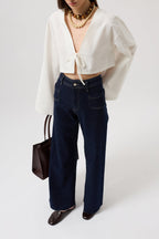Pocket Detail High Waist Navy Jeans