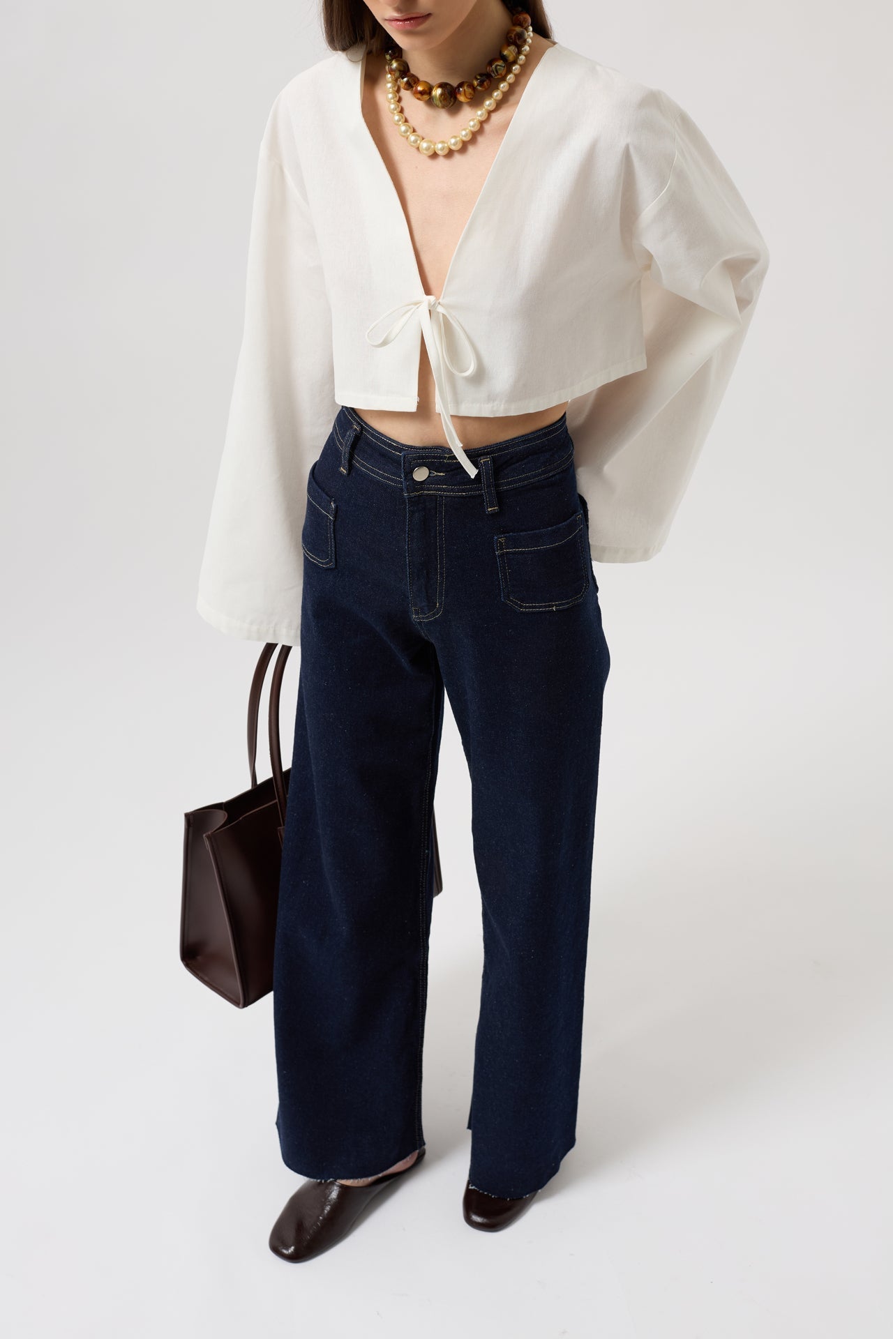 Pocket Detail High Waist Navy Jeans