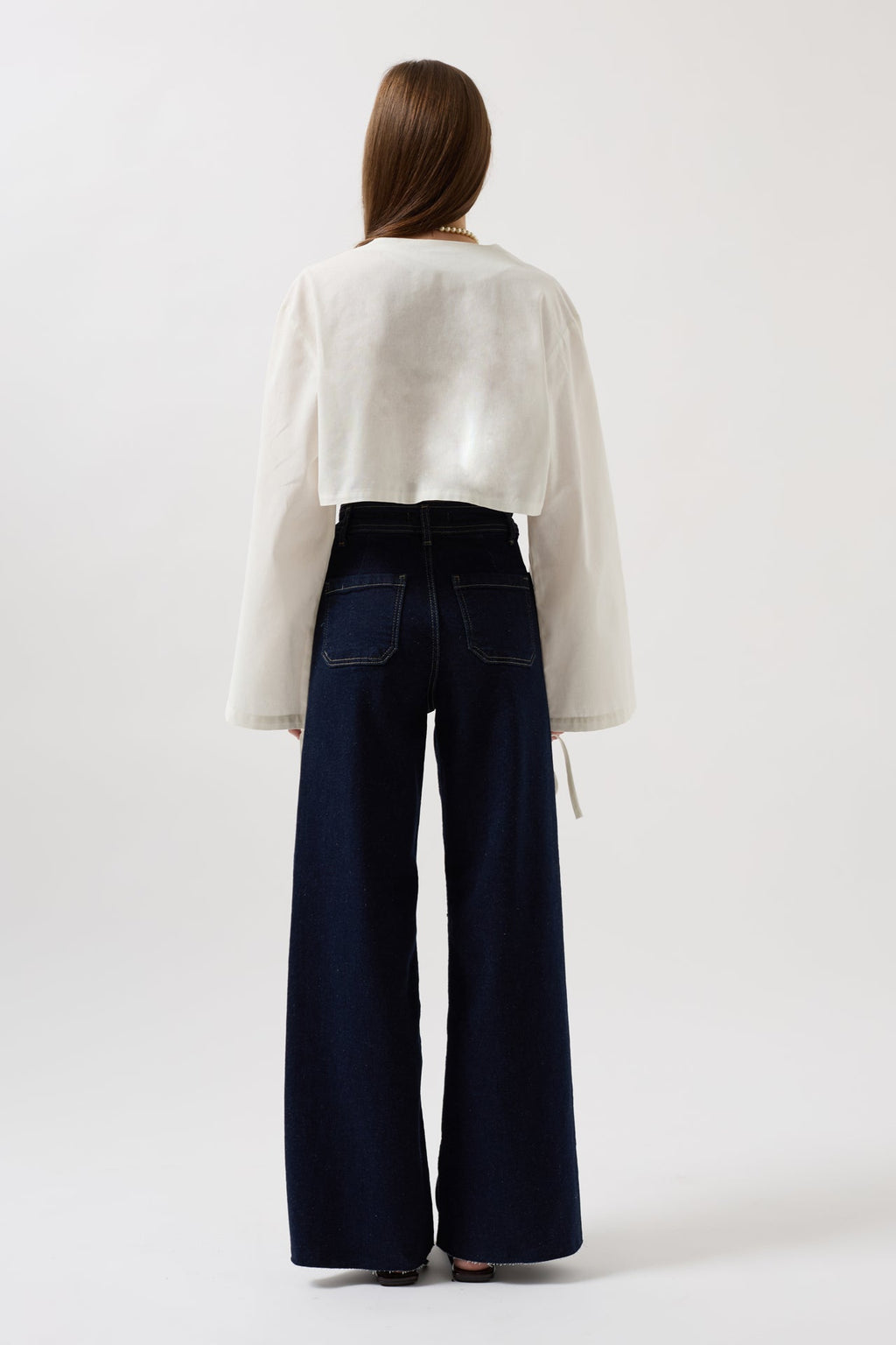 Pocket Detail High Waist Navy Jeans