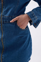 Pocket Detail Zippered Denim Mini Blue Dress