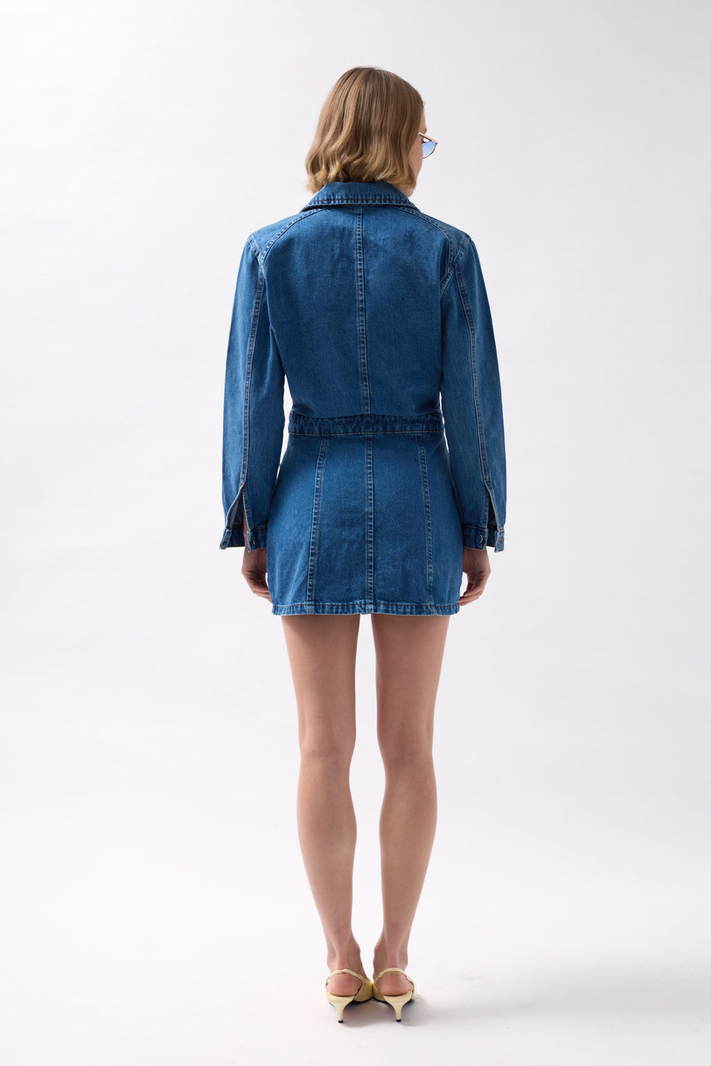 Pocket Detail Zippered Denim Mini Blue Dress