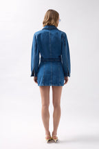 Pocket Detail Zippered Denim Mini Blue Dress