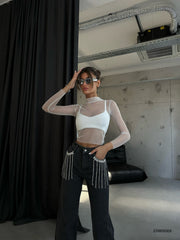 Pocket Stone Detail Gray Jeans