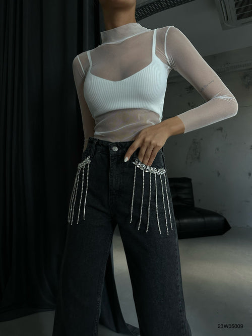 Cep Rhinestone Detail Gray Jeans