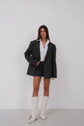 Pocketed Striped Mini Dark Gray Skirt