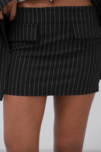 Pocketed Striped Mini Dark Gray Skirt
