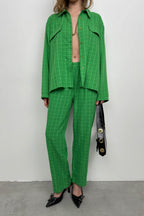 Pocketed Green Shirt Pants Two-Piece Set