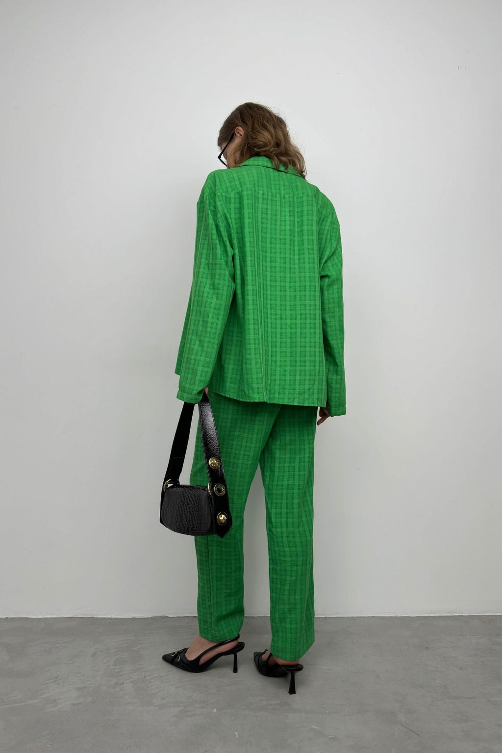 Pocketed Green Shirt Pants Two-Piece Set