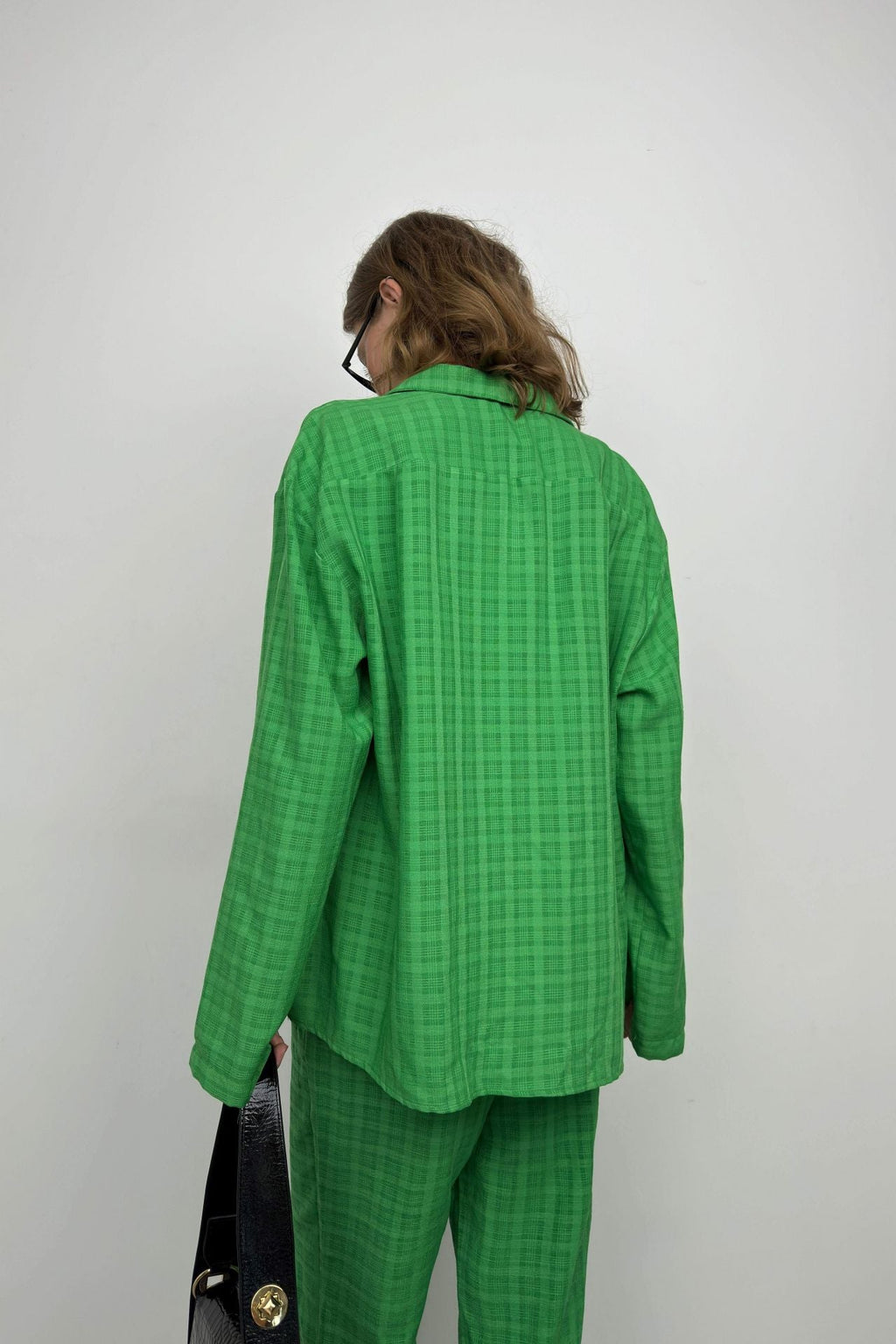Pocketed Green Shirt Pants Two-Piece Set