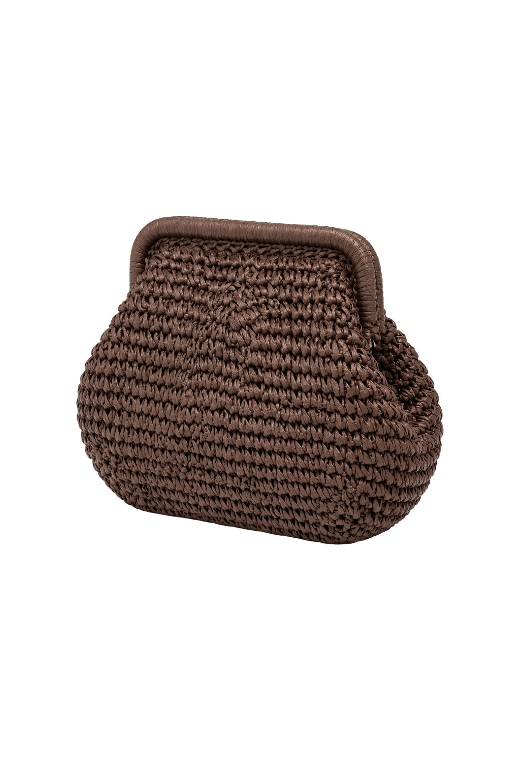 Framed Brown Straw Handbag