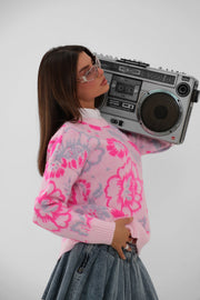 Floral Patterned Pink Sweater